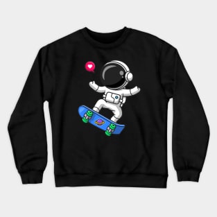 Cute Astronaut Playing Skateboard Cartoon Crewneck Sweatshirt